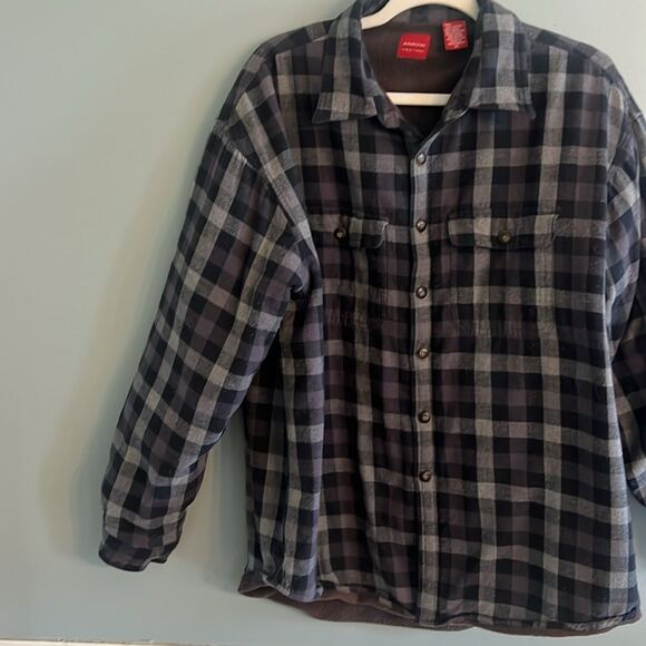 Men’s XL Heavyweight Flannel fleece lined jacket Shacket gray and black plaid - Picture 6 of 13